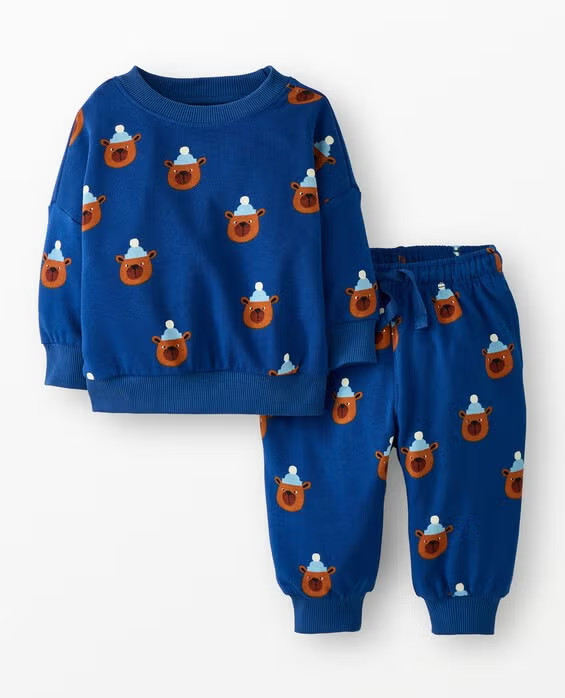 NWT HANNA ANDERSSON WINTER BEARS ON BLUE FRENCH TERRY SET 85 2T $65