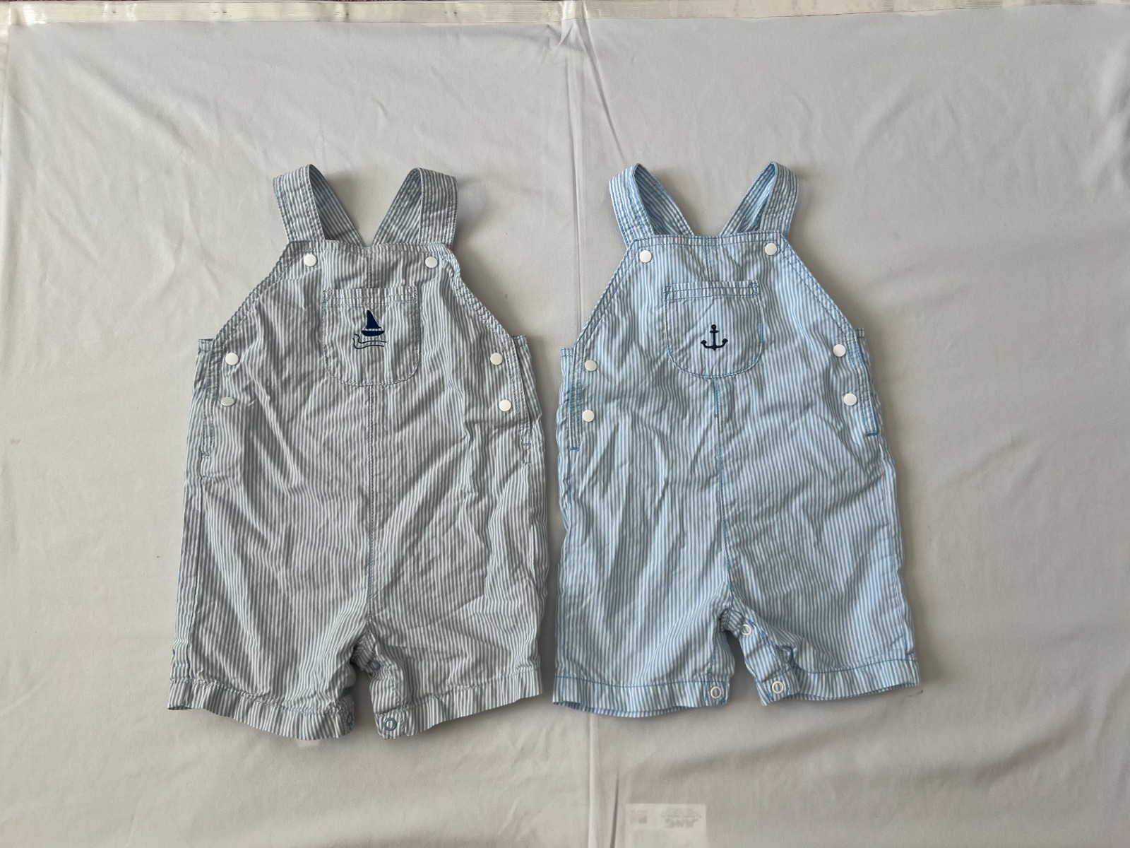 Carters Baby Overalls Boys 12m Sailor Blue White Striped Sail Boat Outfit Infant