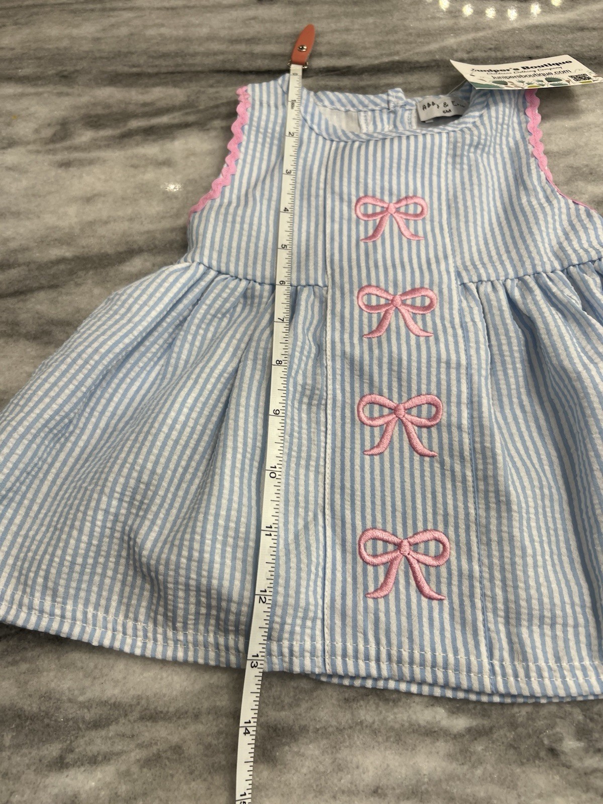 NWT Abby & Evie Girl’s Pink Blue Bow Seersucker set size 6 months