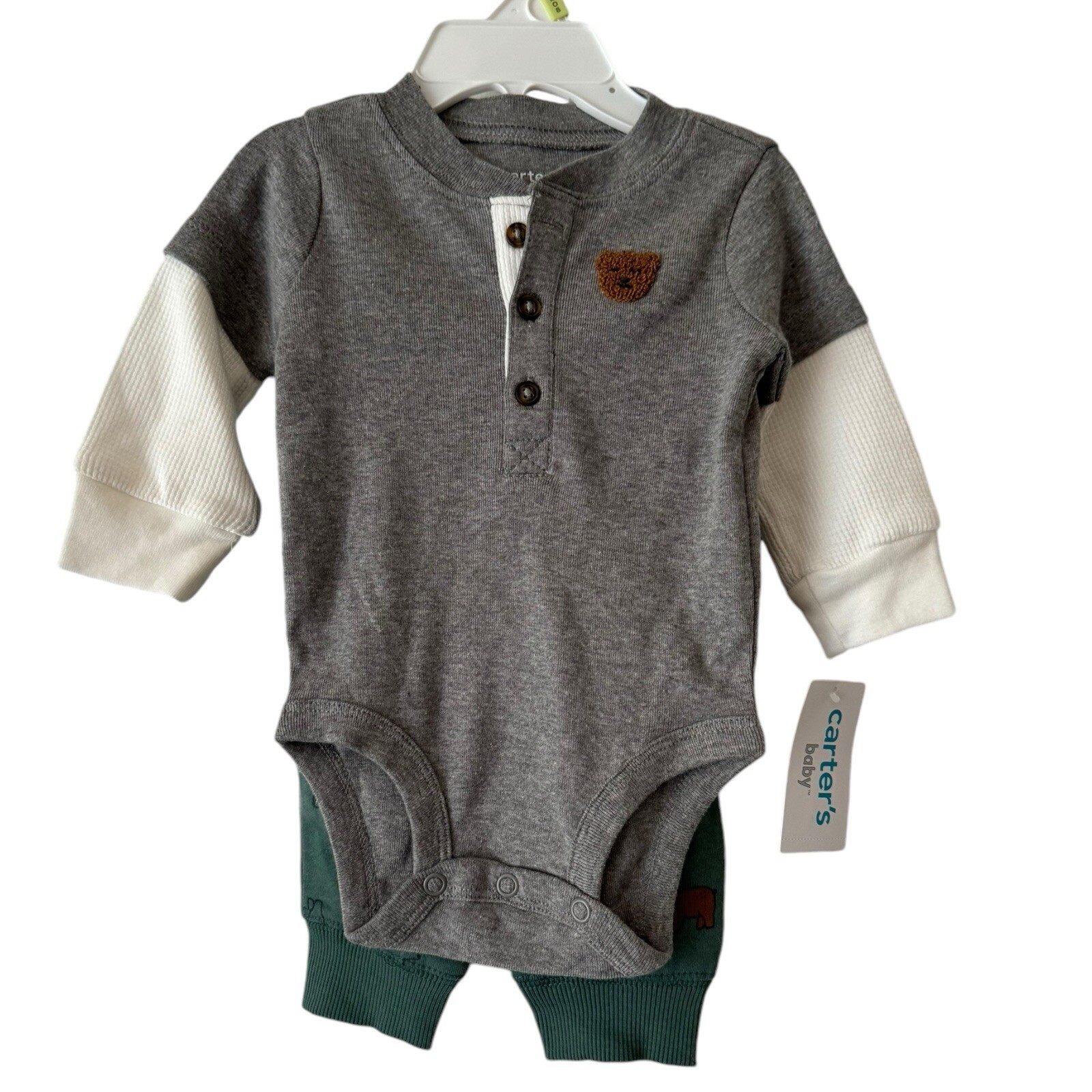 Carters Gray Bear Print Long Sleeve Set Infant Size 3 Months NEW Outdoor Animals