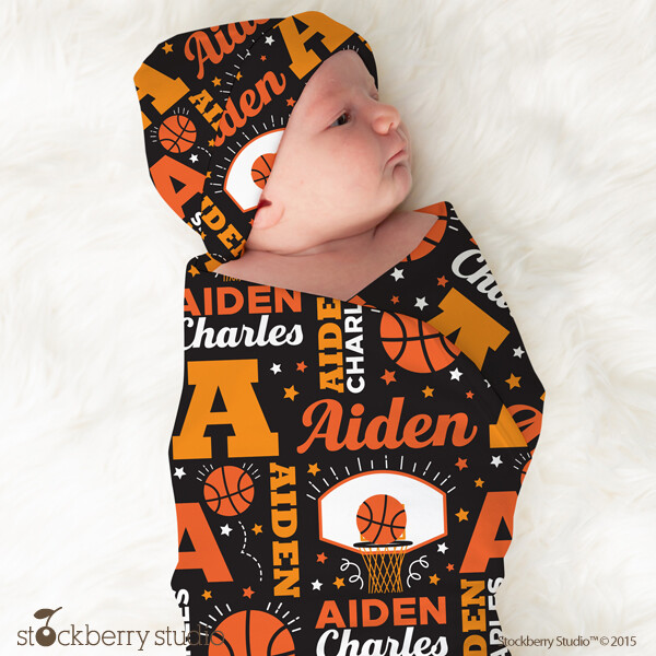 Basketball Swaddle Boy Name Blanket Personalized Sports Newborn Monogram