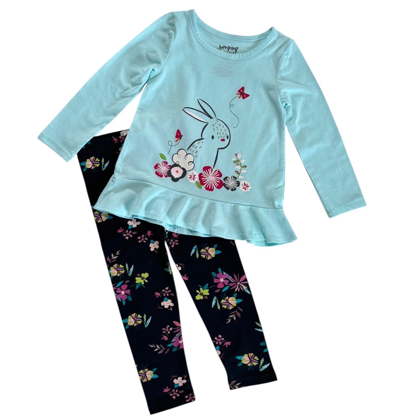 Jumping Beans Girl 24M Peplum Bunny Top & Jessica Simpson 2T Floral Leggings Set