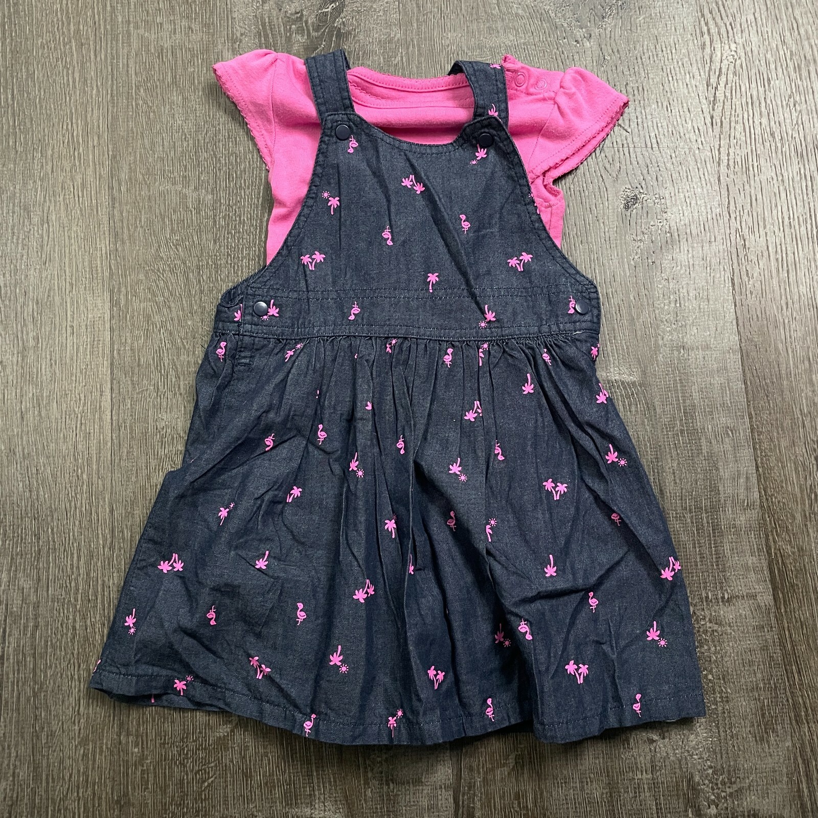 Just One You Carters Girls 2 Pc Dress Romper Blue Pink Palm Trees Size 18 months