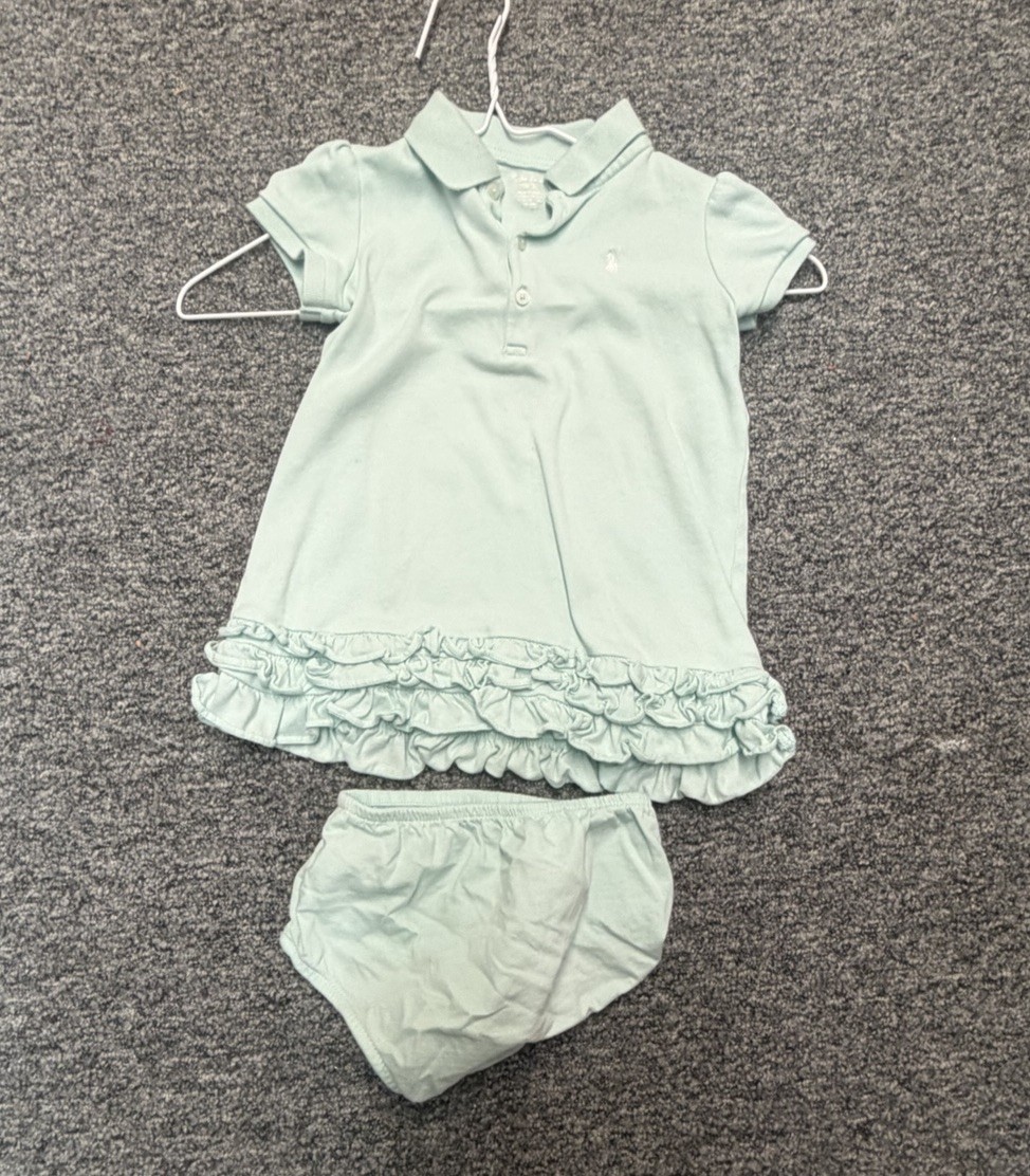 Ralph Lauren Girls 18M Blue Knit Polo Dress & Bloomers 2pc Set