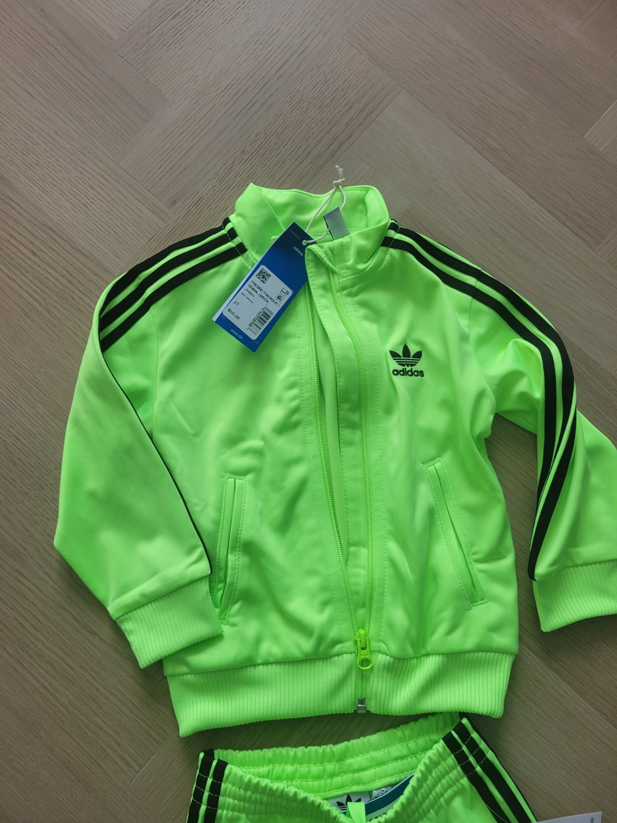 Adidas Adicolor Firebird Track Suit Toddler Size 2T. Neon Pants & Zip Up Jacket