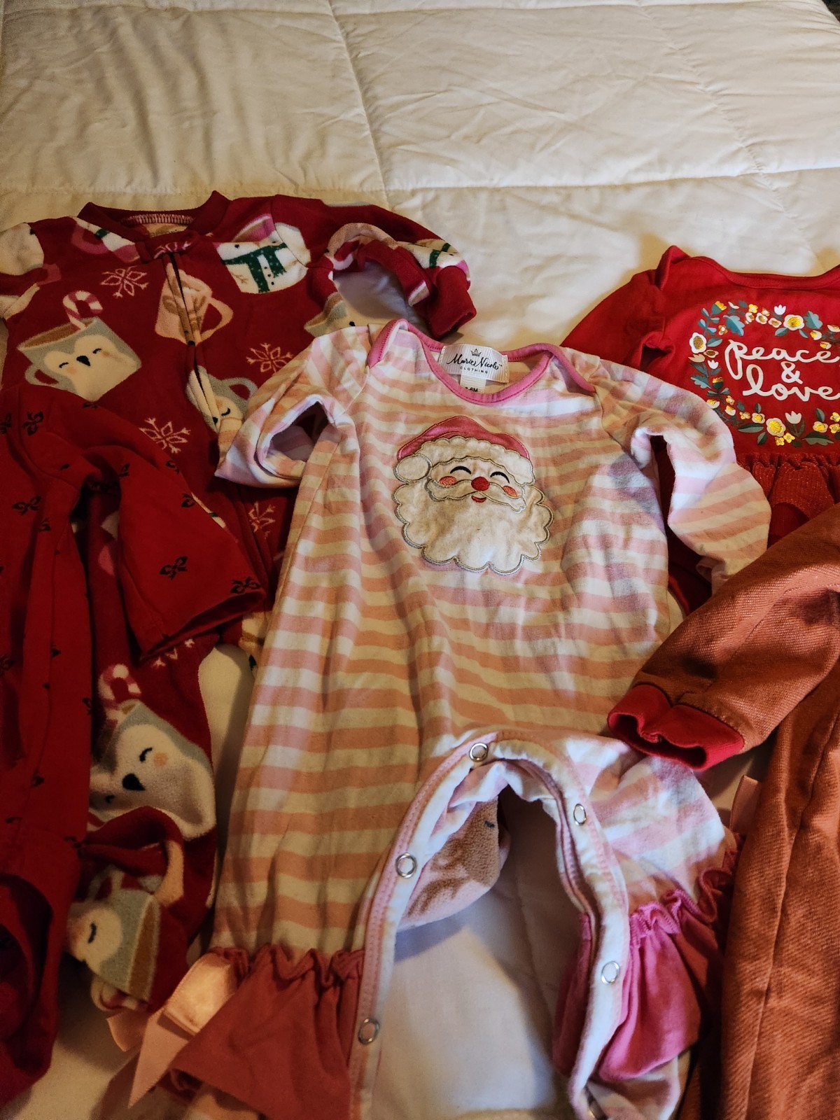 Lot Of Baby Girl Christmas Outfits PJs 3-6 Months 5 Pieces