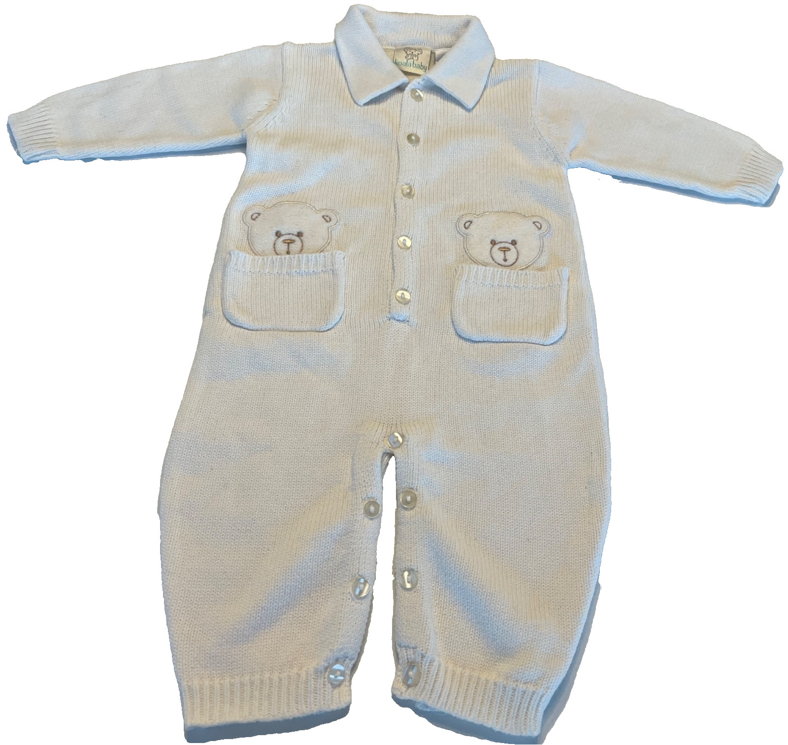 KOALA BABY Teddy Bear Appliqué Knit Sweater One-Piece Romper & Booties Set 6-9M