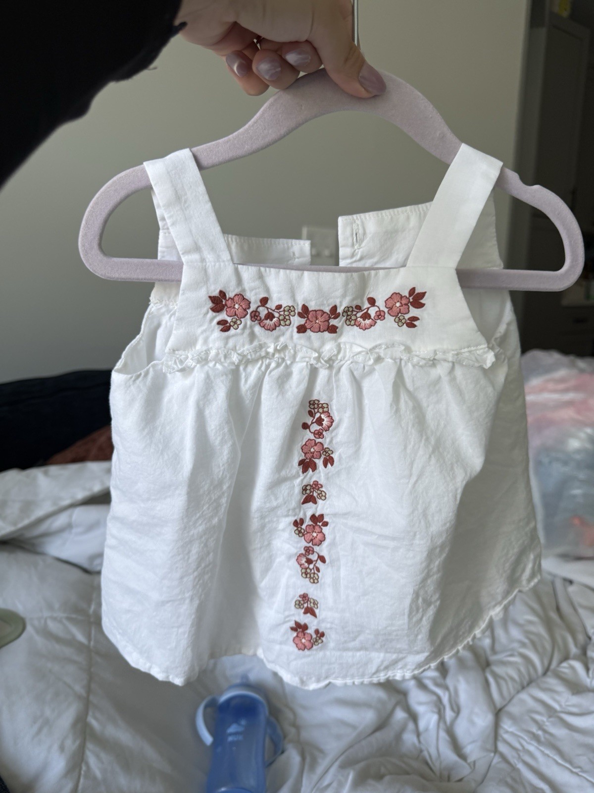 Janie and Jack White Red Floral Embroidered Dress & Bloomers 12-18M, Cotton