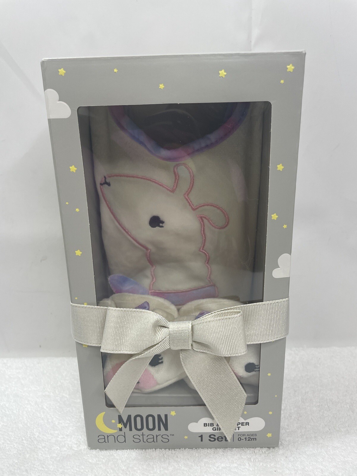 MOON And STARS Pink Llama Bib Rainbow Trim & Slipper Gift Set 0-12M