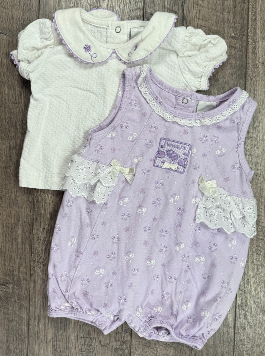 Baby Girl Clothes Baby Sprockets 3-6 Month 2pc Purple Flowers Romper Outfit