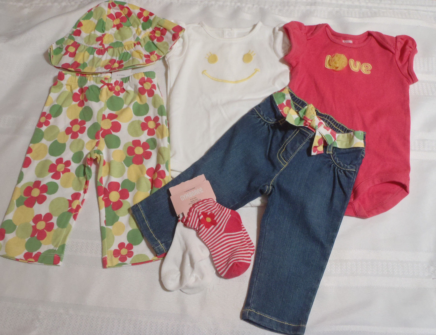 GYMBOREE 6-12 Month Spring Smiles Jeans Bodysuits Hat Socks Pants Outfit NWT