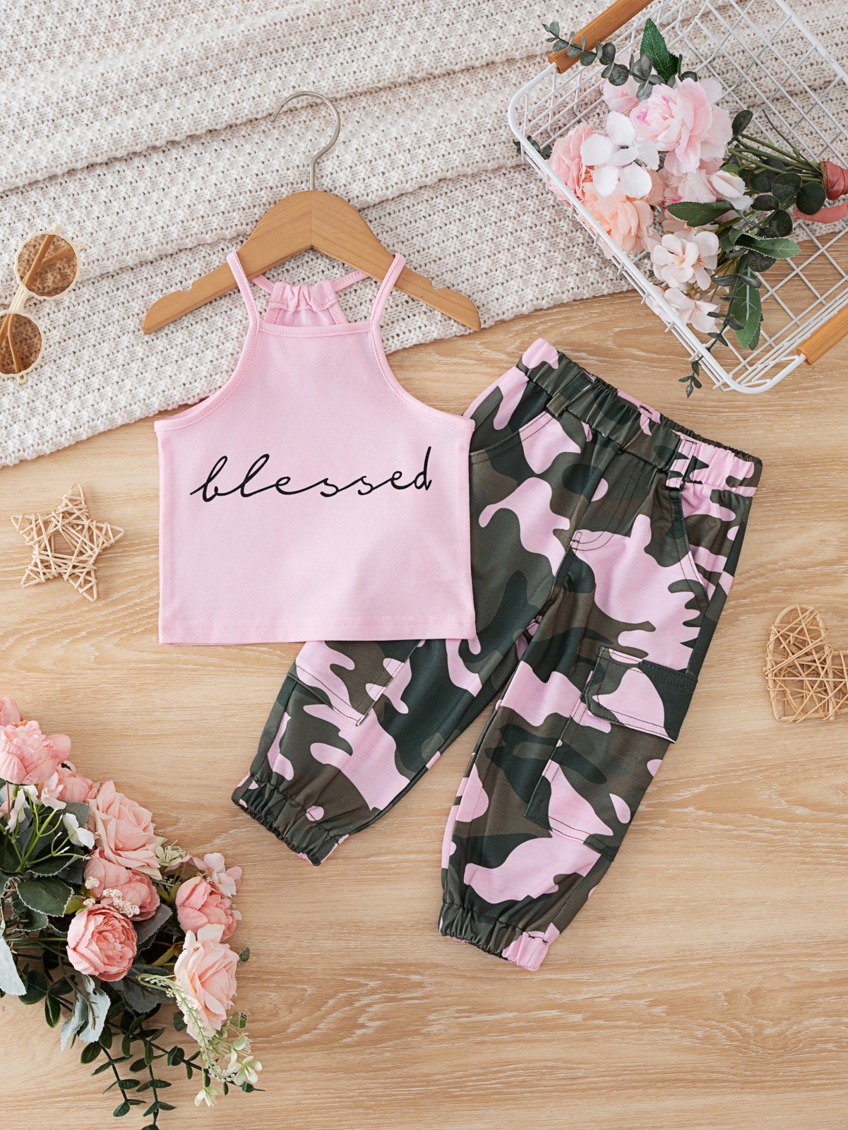 2PCS Toddler Baby Girls Halter Tops With Elastic Camo Pants Summer Outfit Set