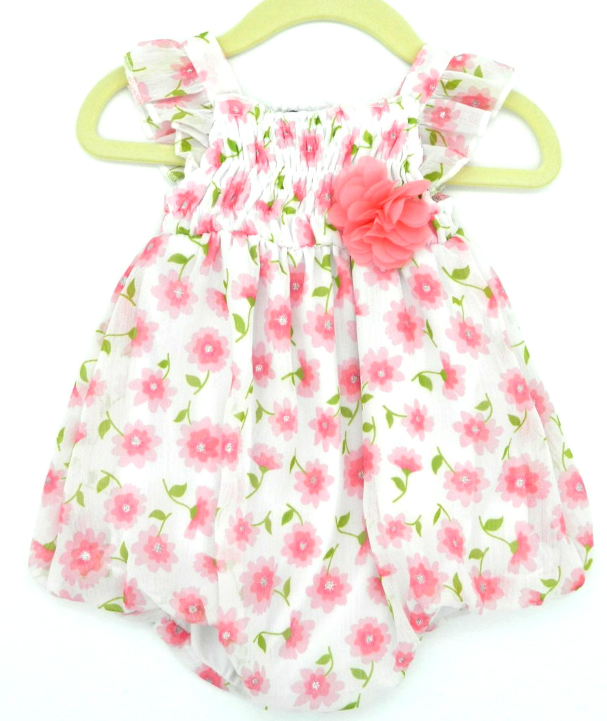 DDG Darlings 6-9 month 1pc Smocked Baby Girl Floral Print Bubble Dress Romper
