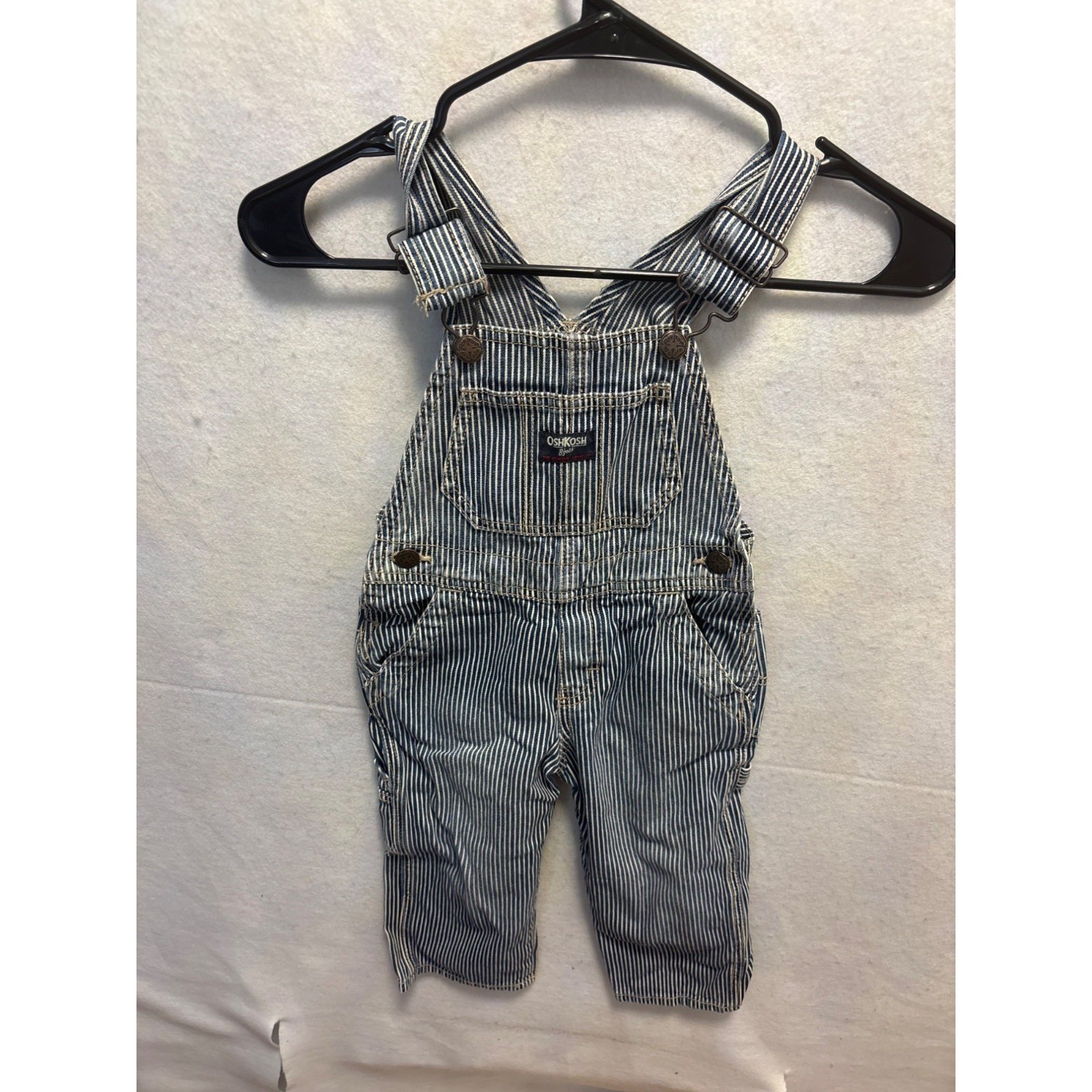 OshKosh B’gosh Blue White Pinstripe Denim Overalls Baby Toddler Size 2T