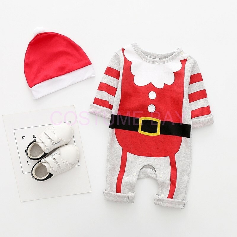 Christmas Xmas Boys Girls Baby Romper with Hat Bodysuit Cotton Costume Red Green