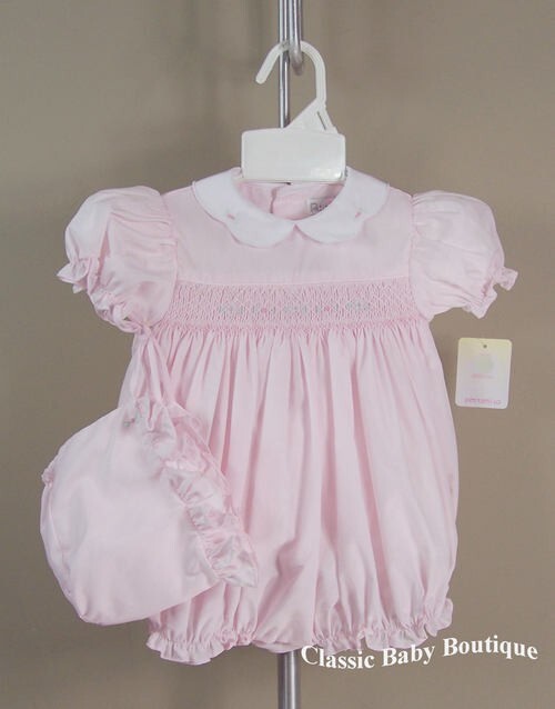 NWT Petit Ami Pink Smocked Bubble Romper 3 Months & Bonnet 3M Baby Girls