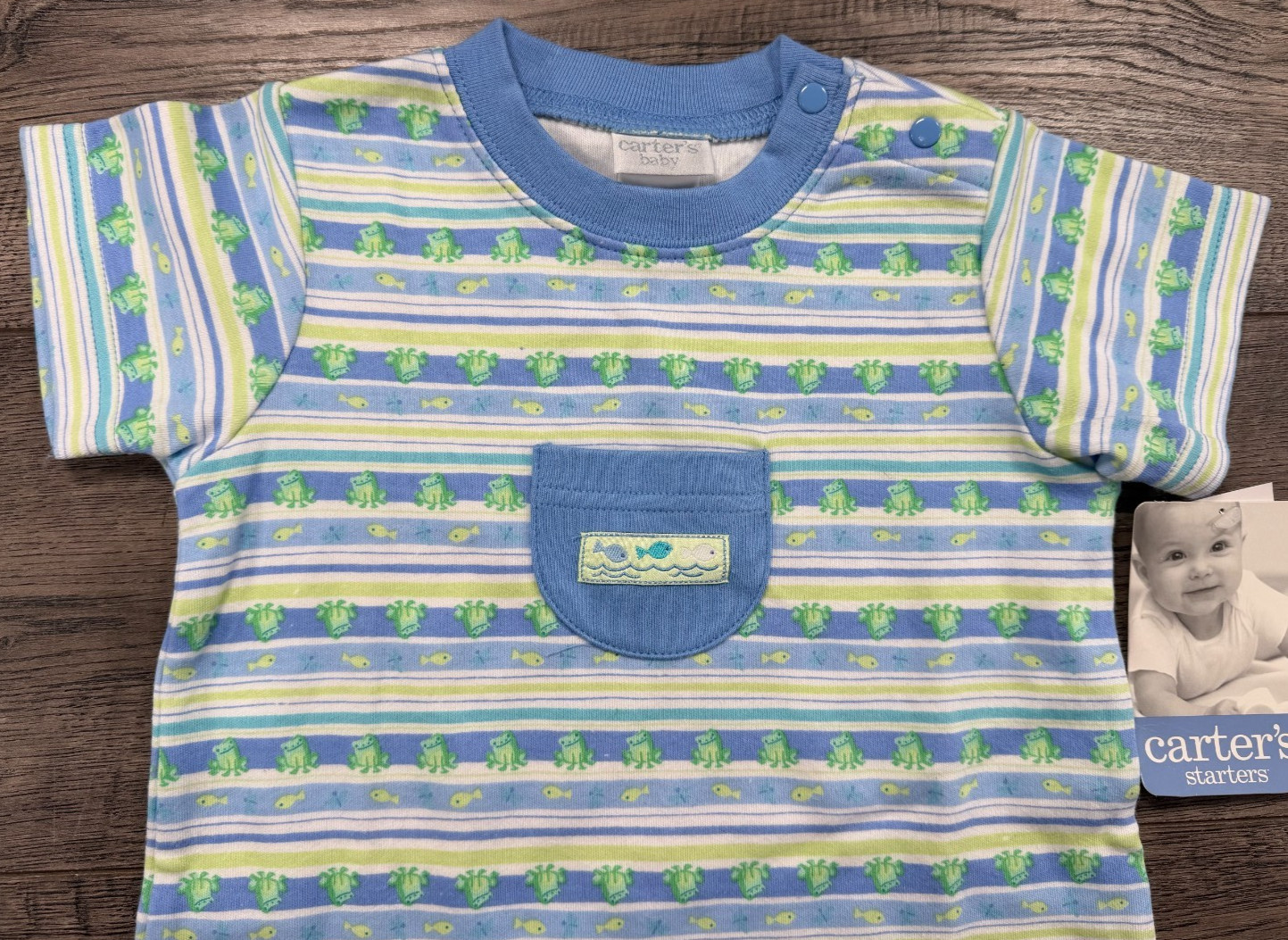 Baby Boy Clothes New Carter’s Vintage 6-9 Month Frog Fish Romper Outfit