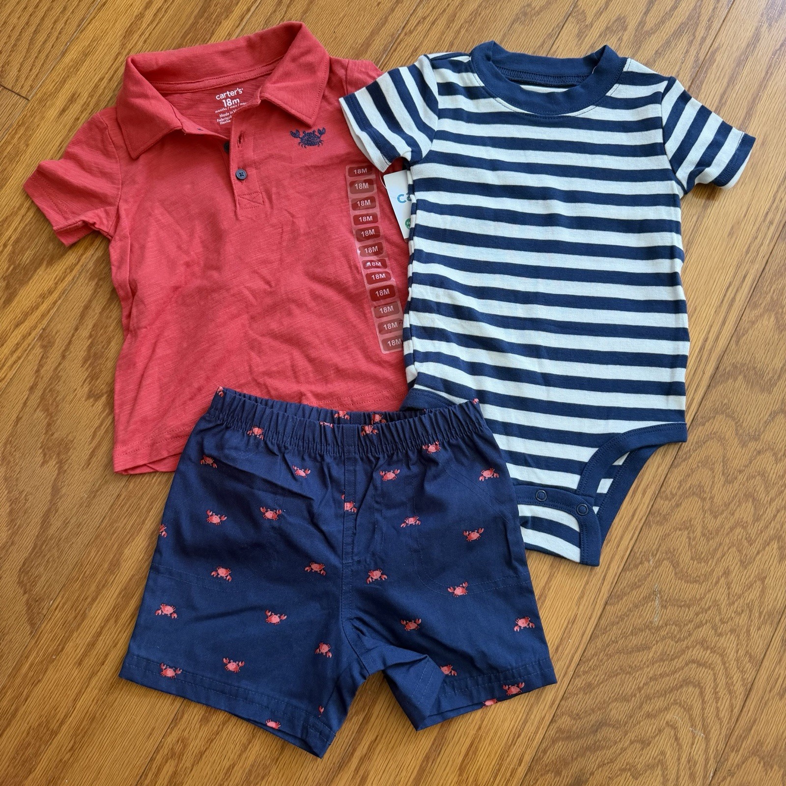 NWT Brand New Baby Boy Carters 18 Months M One Piece Crab Design Shorts