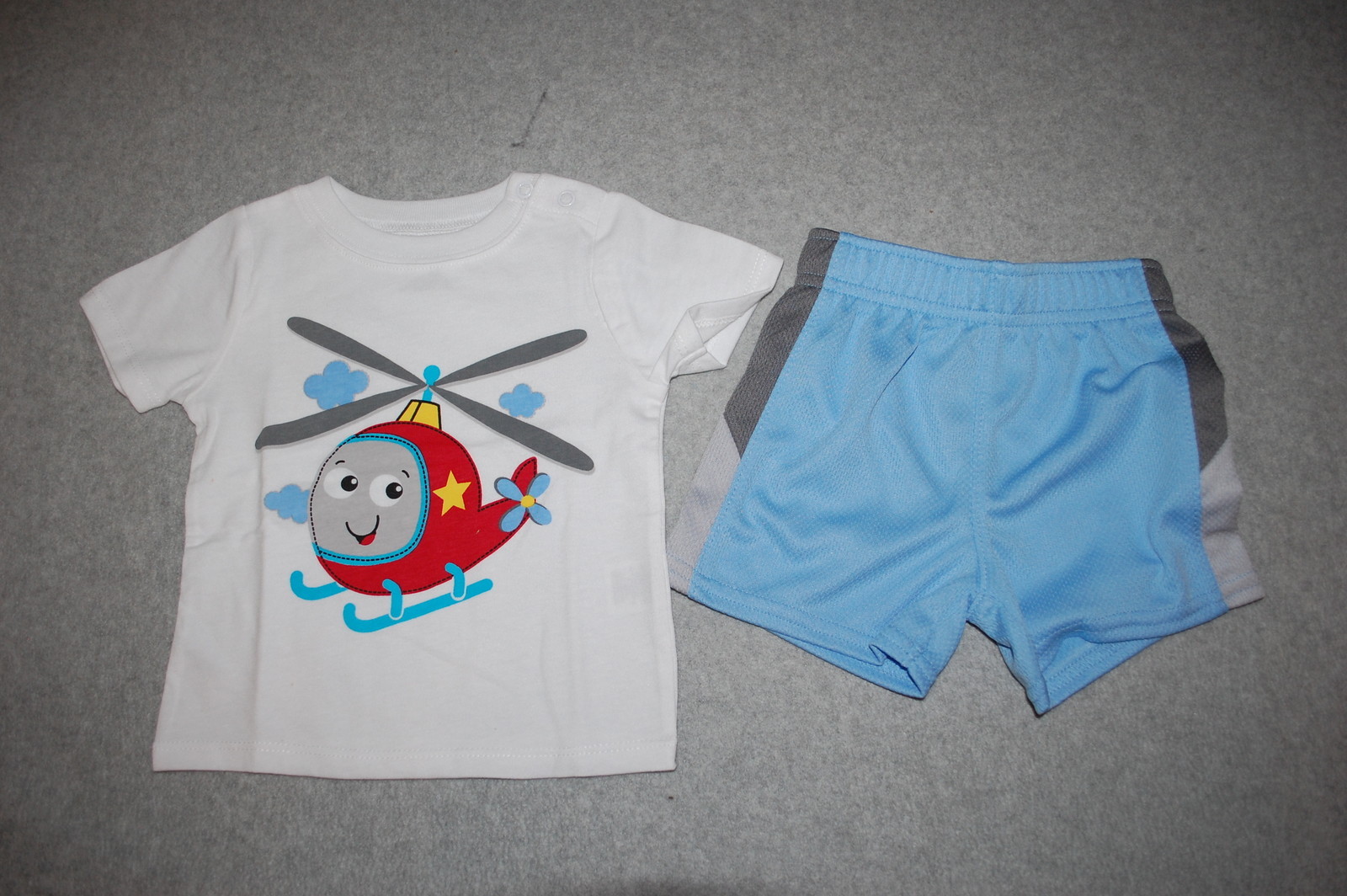 Baby Boys Outfit WHITE T-SHIRT Helicopter ATHLETIC SHORTS Blue Gray White 6-9 MO