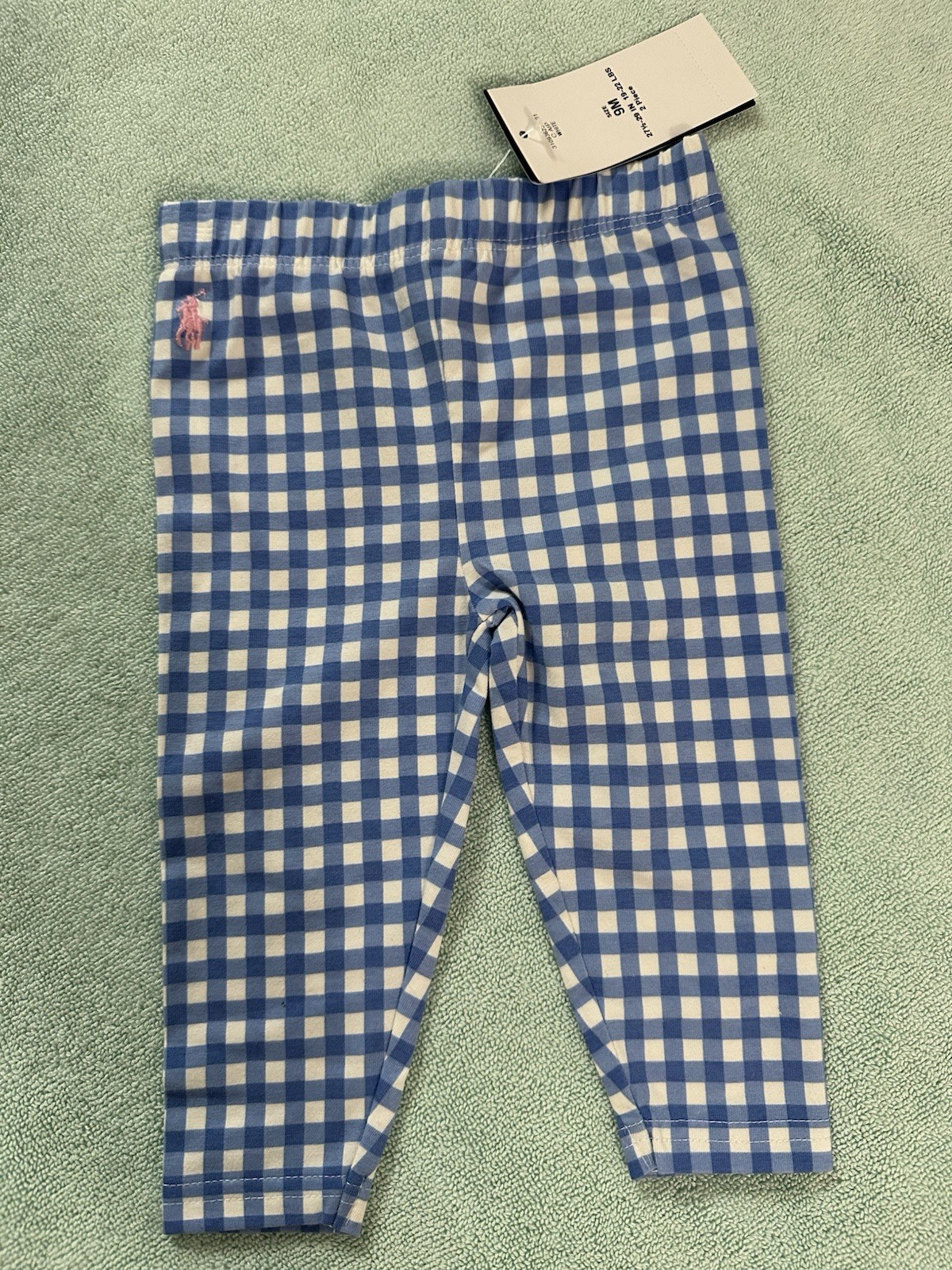 NWT Polo Ralph Lauren Baby Girl Logo Jersey T-Shirt and Gingham Leggings Set 9M