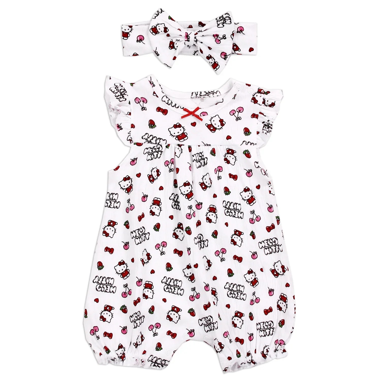 Hello Kitty Baby Bodysuit with Matching Headband, White, Red, Black NWT Sanrio