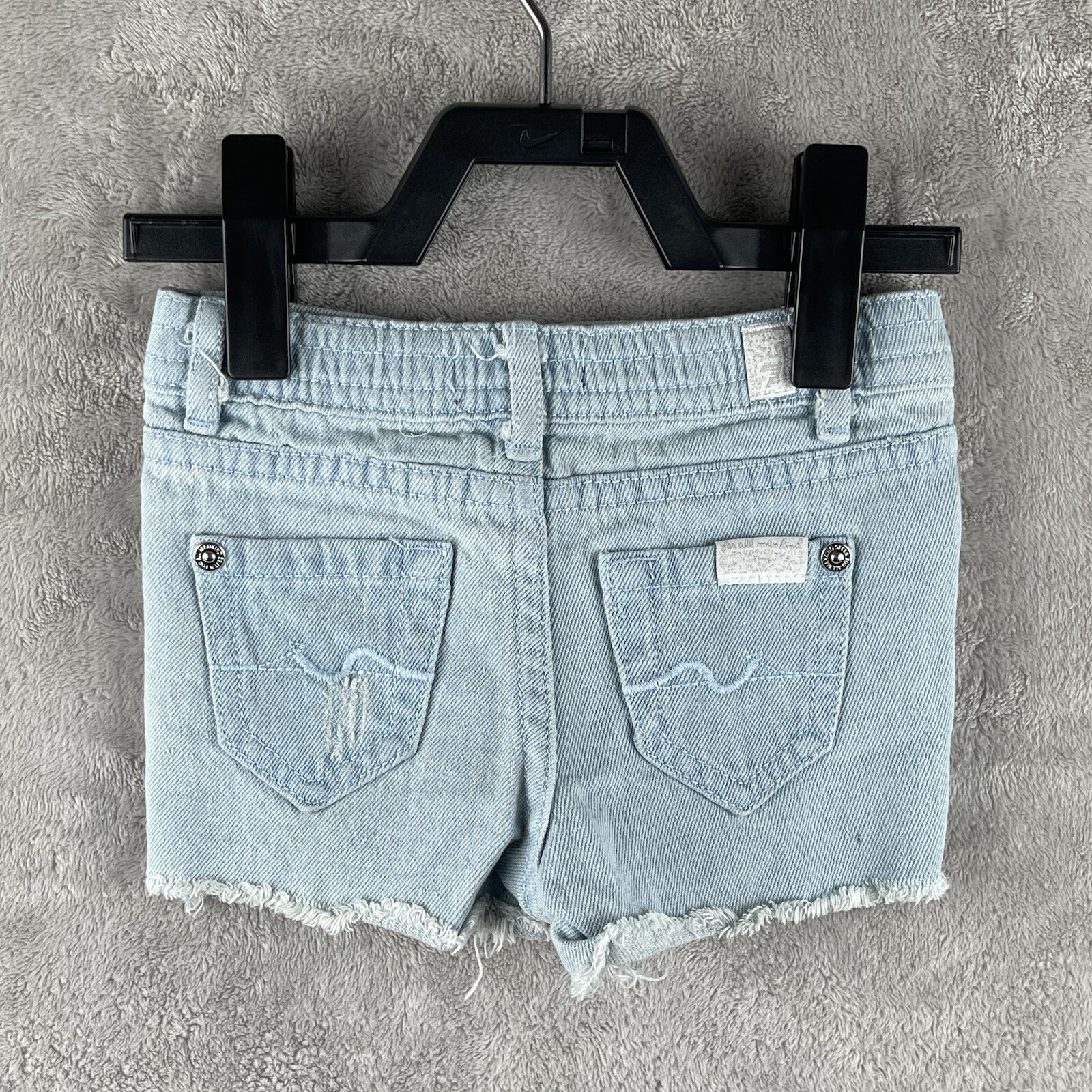 7 For All Mankind Girls Denim Shorts Light Wash Frayed Hem Size 24M Toddler