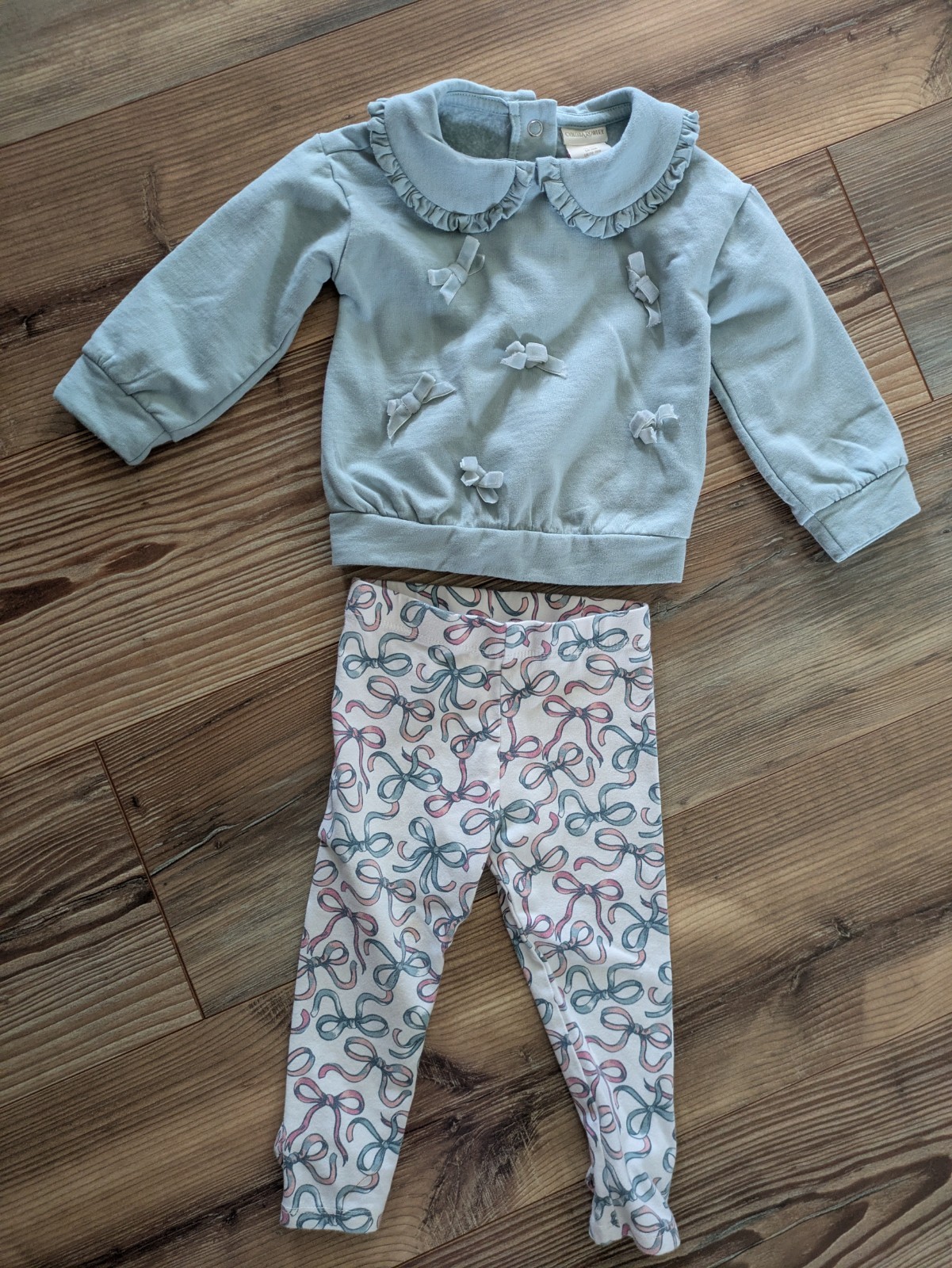 Cynthia Rowley 2 Piece Blue & Pink Bow Sweater Top & Pants Set Girls 18M