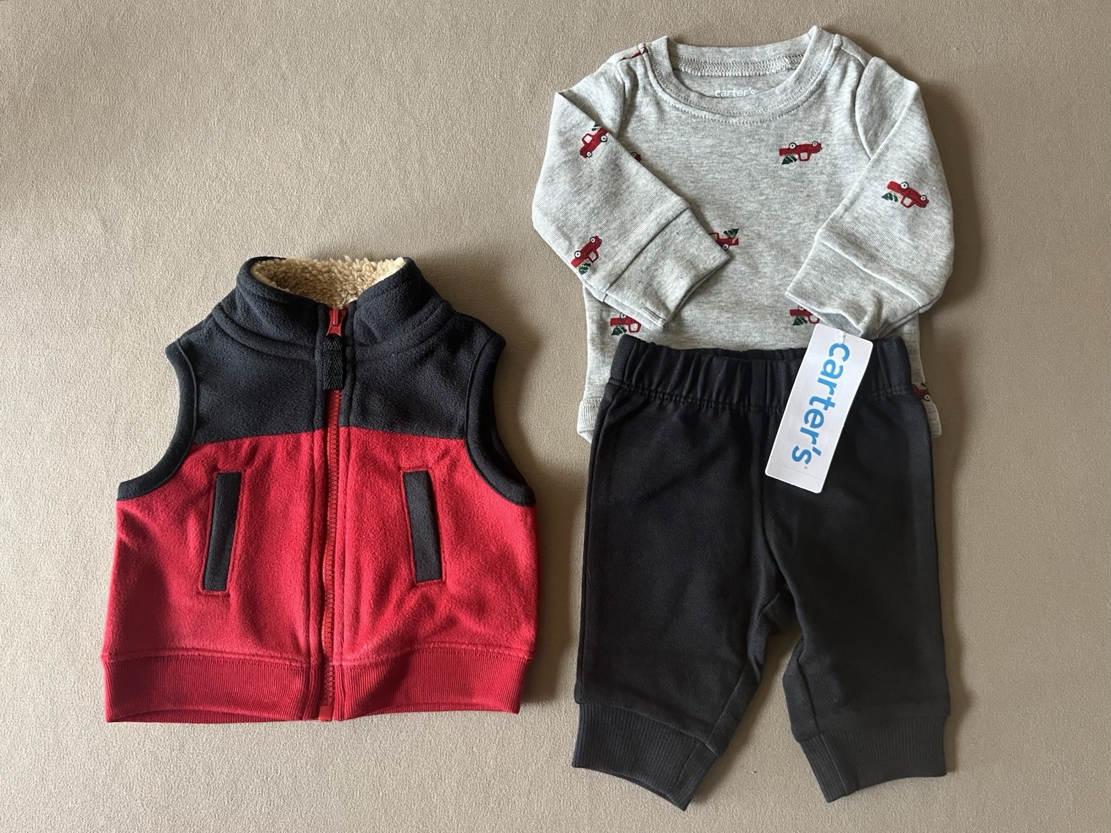 Carter’s Baby Boys Newborn THREE Piece Set-Bodysuit, Pants & Vest, New With Tags