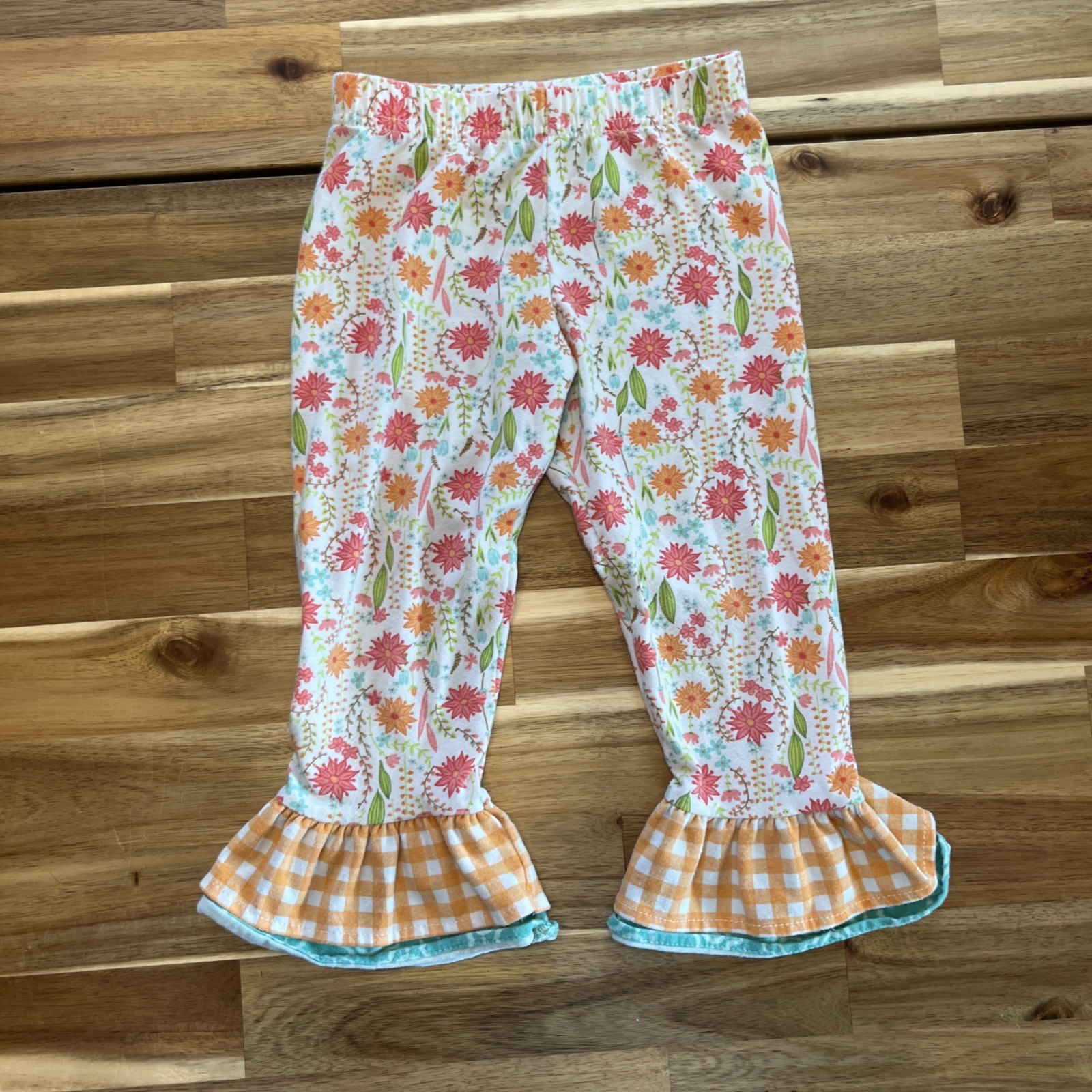 Rare Editions girl 2pc outfit floral ruffled sleeves applique butterflies 2T