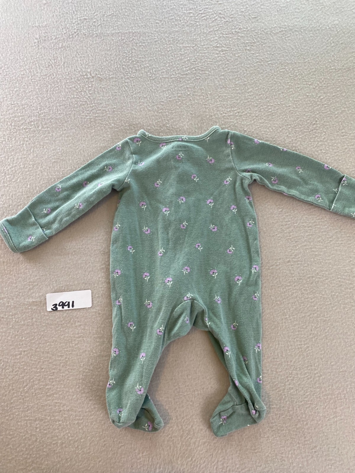 Just One You By Carter Body Suit Girls Size 3M Green Floral Long Sleeve Full Zip