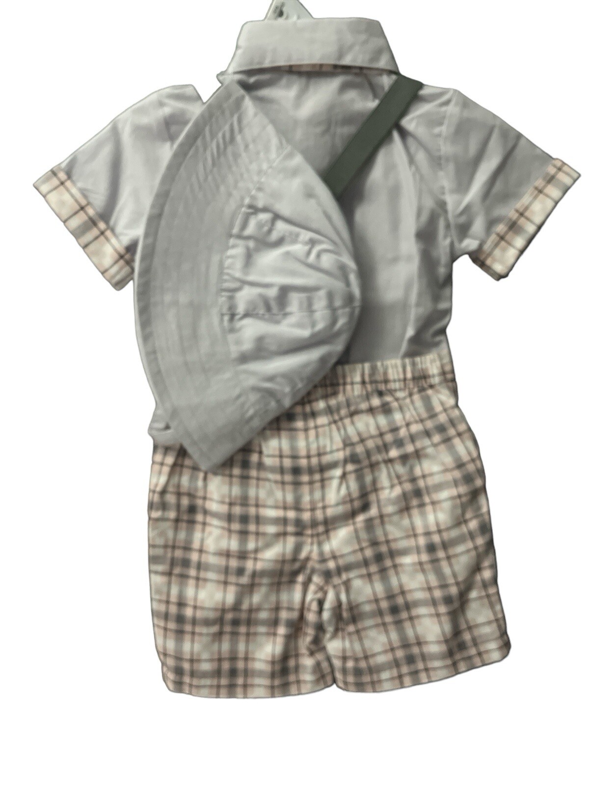 Happy Fella Baby boys 3 piece short set suspender outfit /bow & Cap /Size 2T