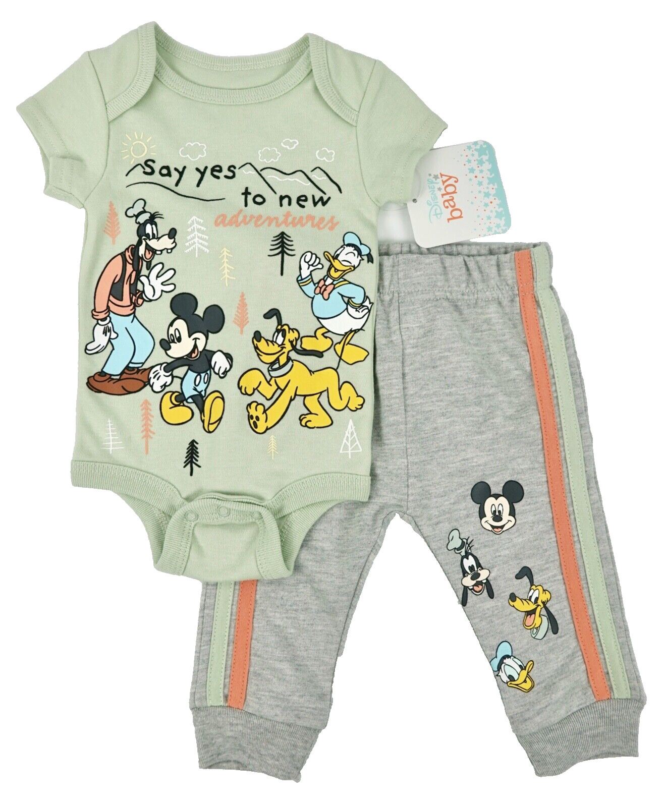 Disney Baby Outfit 0-3 Months Say Yes to Adventure 2pc Bodysuit Sweat Pants