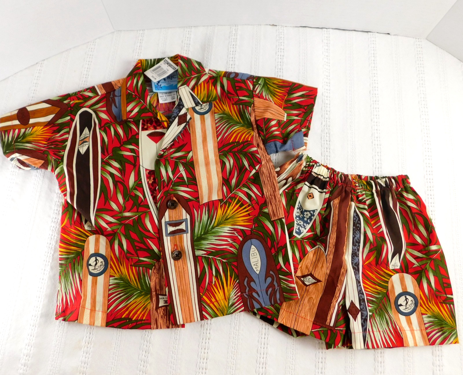 RJC Infant Boy Hawaiian Shirt Shorts Set 12M Cotton Surfboard Tropical Pattern