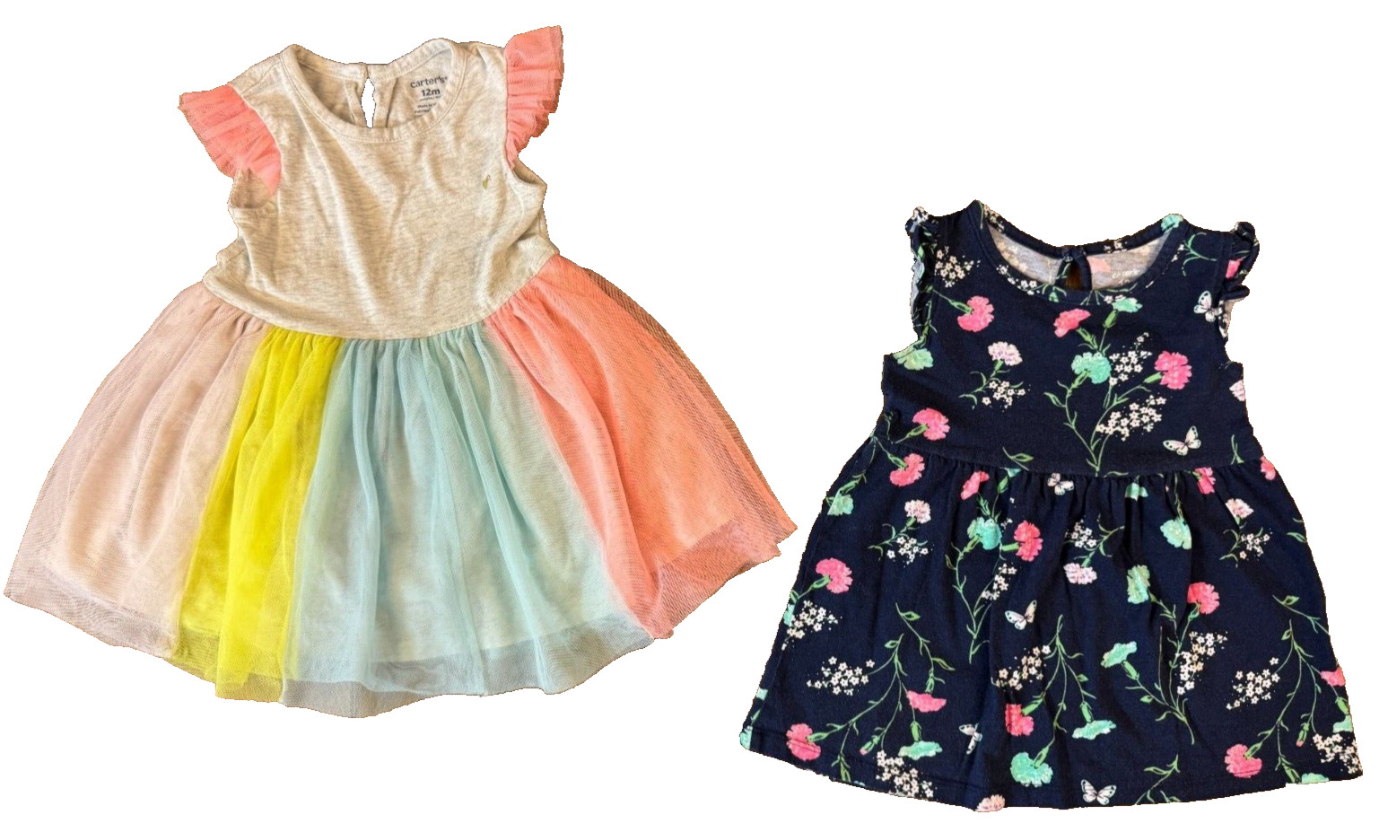 Carter’s Baby Girl Dresses 12 Months Summer Colorful Tutu Flowers Short Sleeved