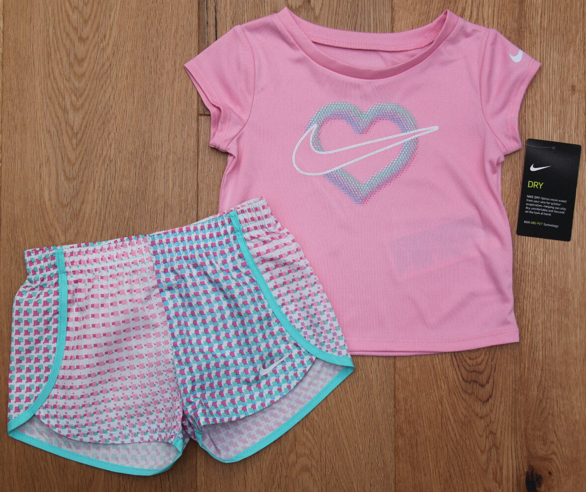 Nike Baby Girl T-Shirt & Shorts Set ~ Pink & Pastels ~ DRI-FIT ~