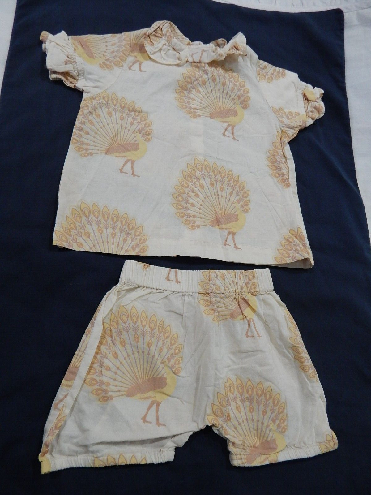 NWOT Kate Quinn Girls 6-12 PEACOCK Lightweight 2 piece 100% organic Cotton short