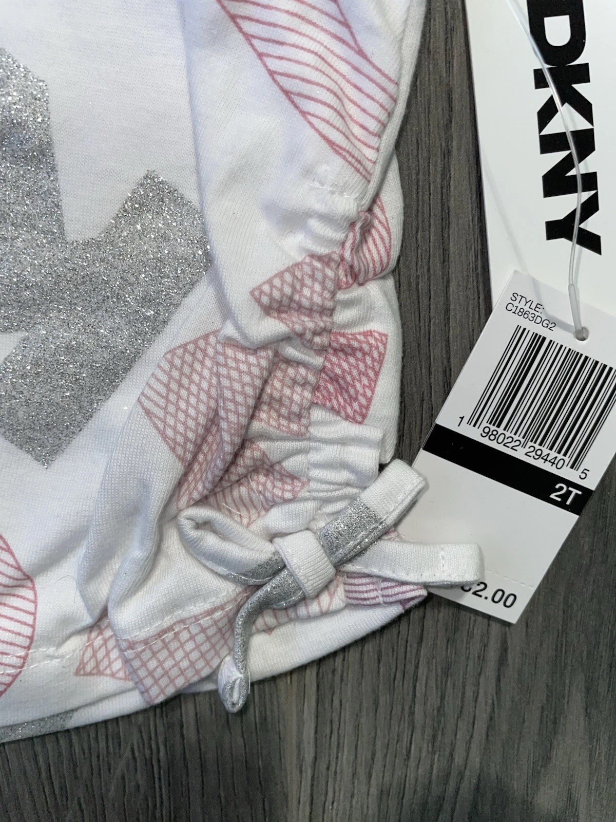 DKNY Baby Pink top Fringe Embellished Logo & Biker Shorts Set Girls 2T 3T New