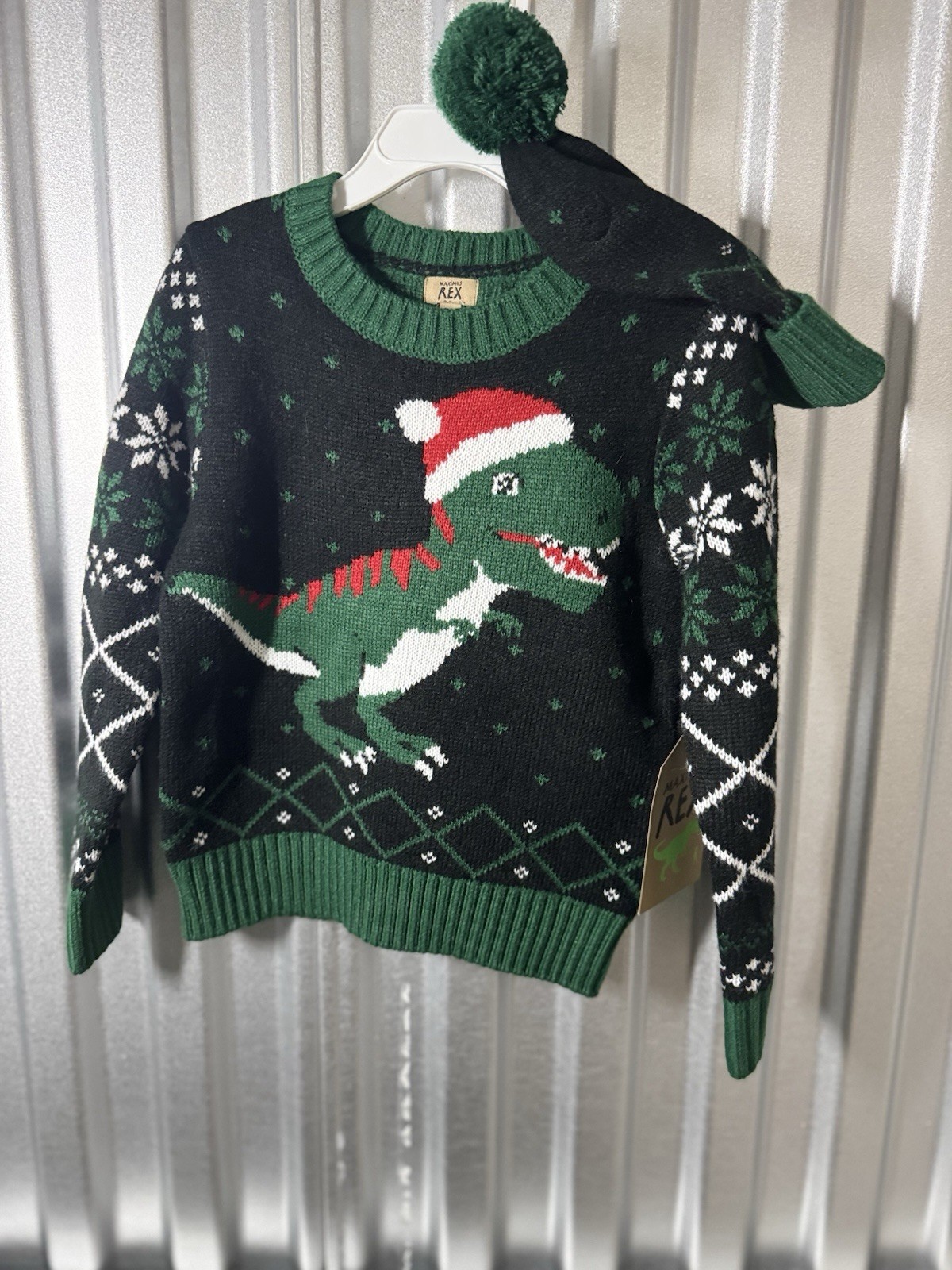 Maximus Rex Toddler Dinosaur Holiday Sweater and Hat Set Size 3T NWT