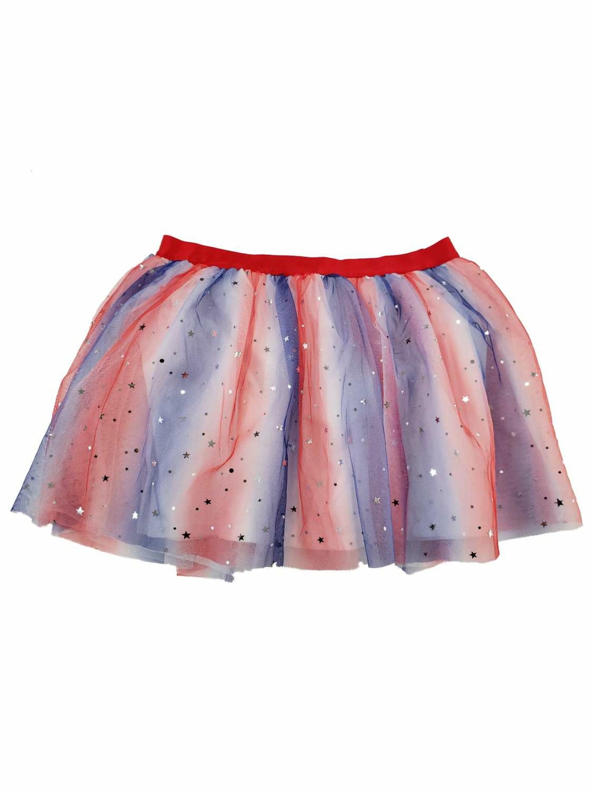 Girls Red White Blue Patriotic Foil Star Silver Stars Tulle Tutu Skirt XL