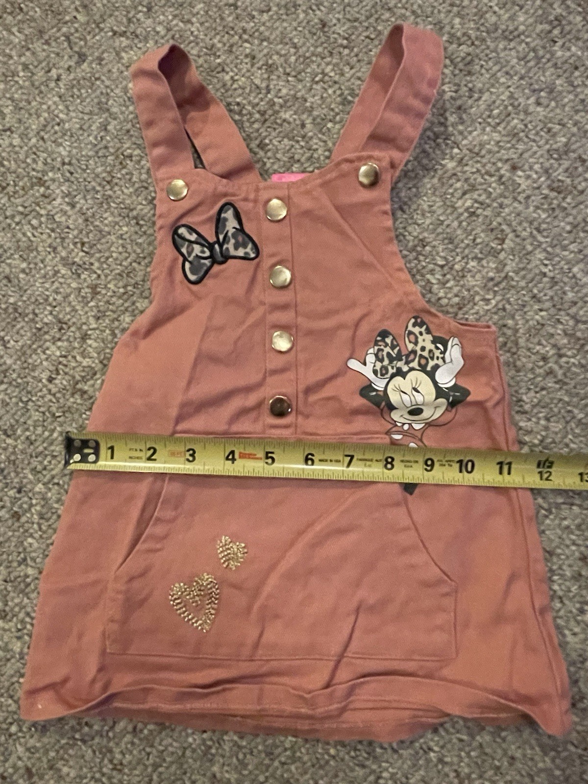 Disney Baby Girl 2 piece, Minnie Mouse, Leopard Print Shirt/Overall Dress Sz 24M