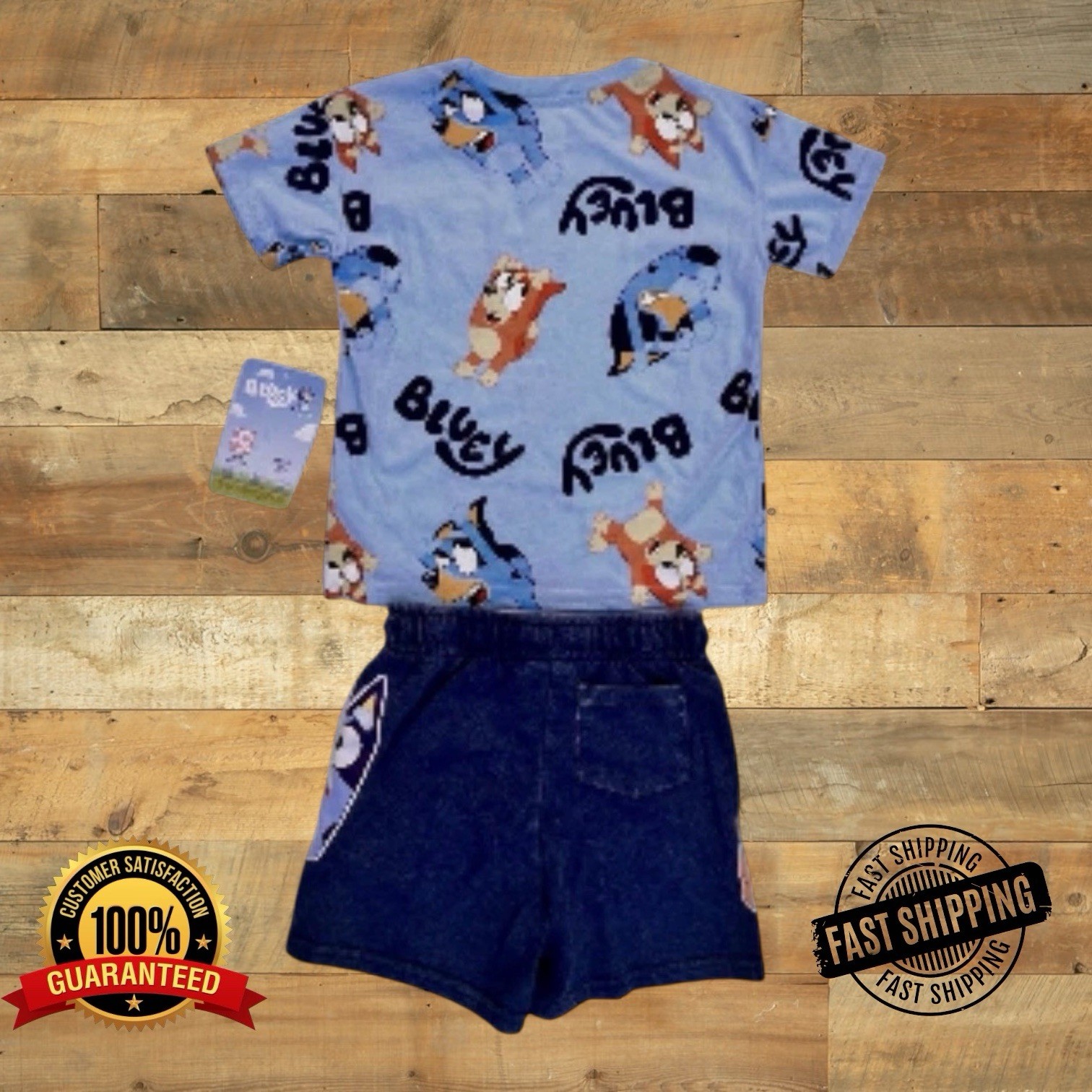 Bluey Bingo Two Piece Set Short Sleeve Shirt and Shorts Clear Sky