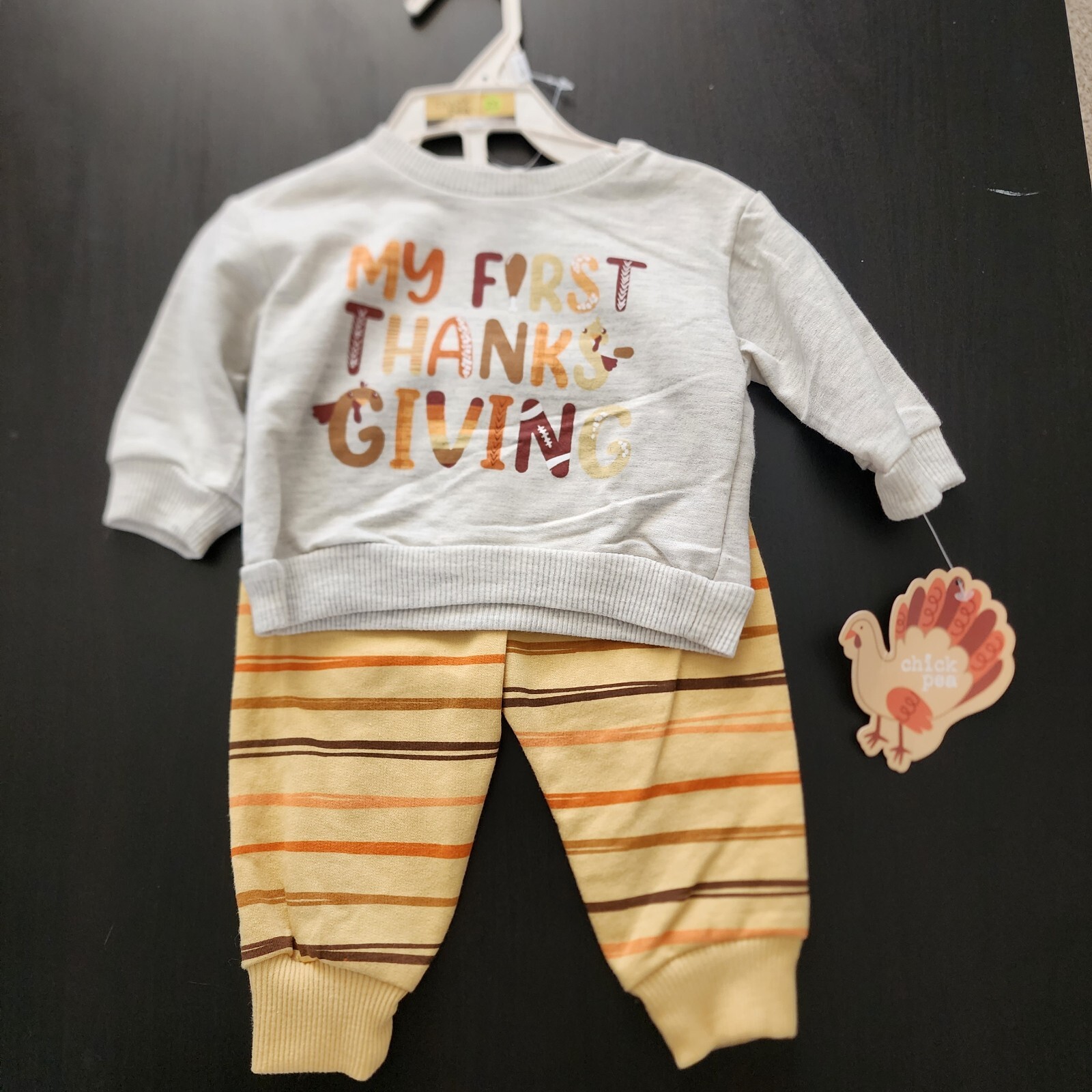 Chick Pea “My First Thanksgiving” 2 Pc Set Long Sleeve And Pant Size 0-3 Months