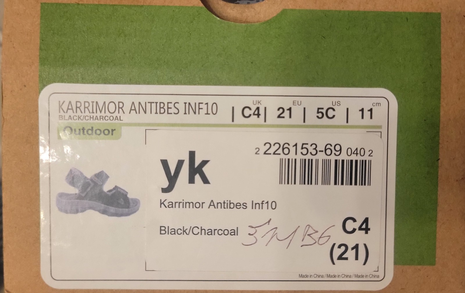 KARRIMOR Antibes Infant Sandals Size C4 UK / 21 EU / Black / Grey / Red