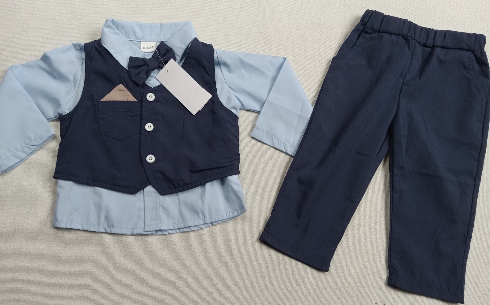 NZRVAWS Baby Boy Tuxedo Formal Wear Suit 4-PC Shirt Pants Vest And Bun 6-12M