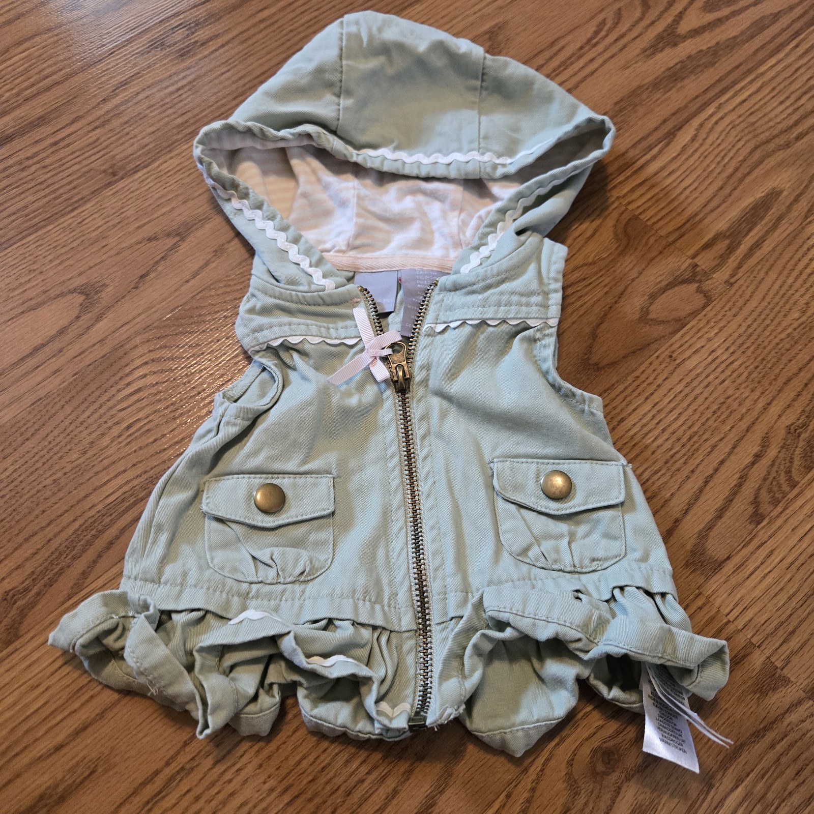 Tahari Baby Girl Matching Set with Denim Vest Hoodie Pink Bodysuit Leggings 0-3M