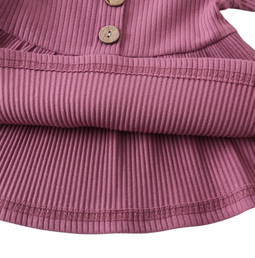 Newborn Baby Girl Purple Set Solid Knitting Long Sleeve Tops Floral Print Pants