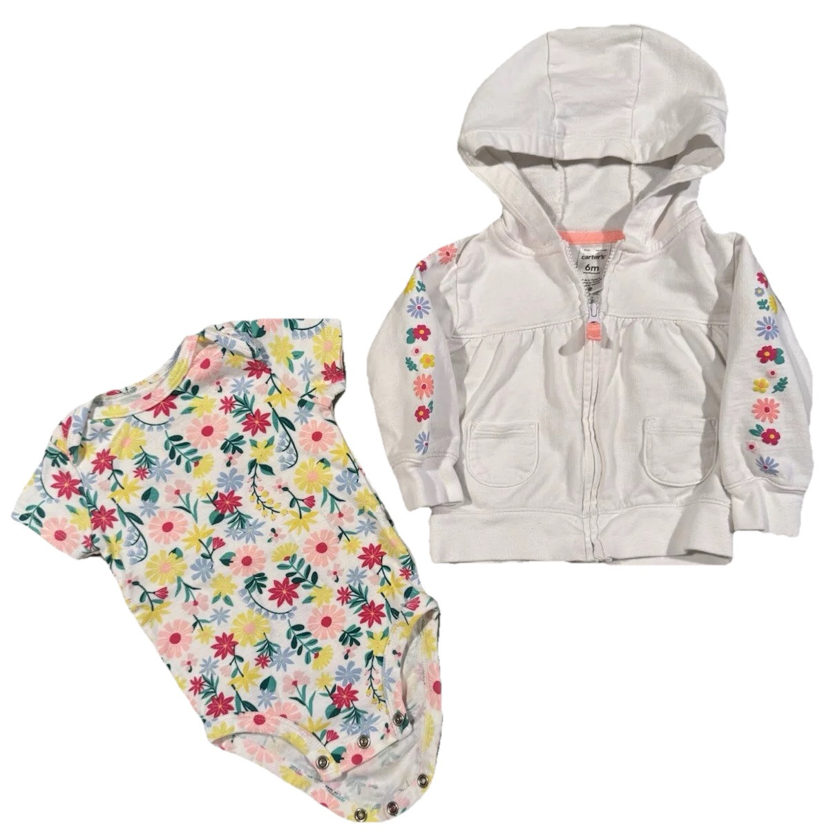 Carters 2 Piece Set Baby Girls 6 Months Colorful Flower Top & Hoodie Sweatshirt