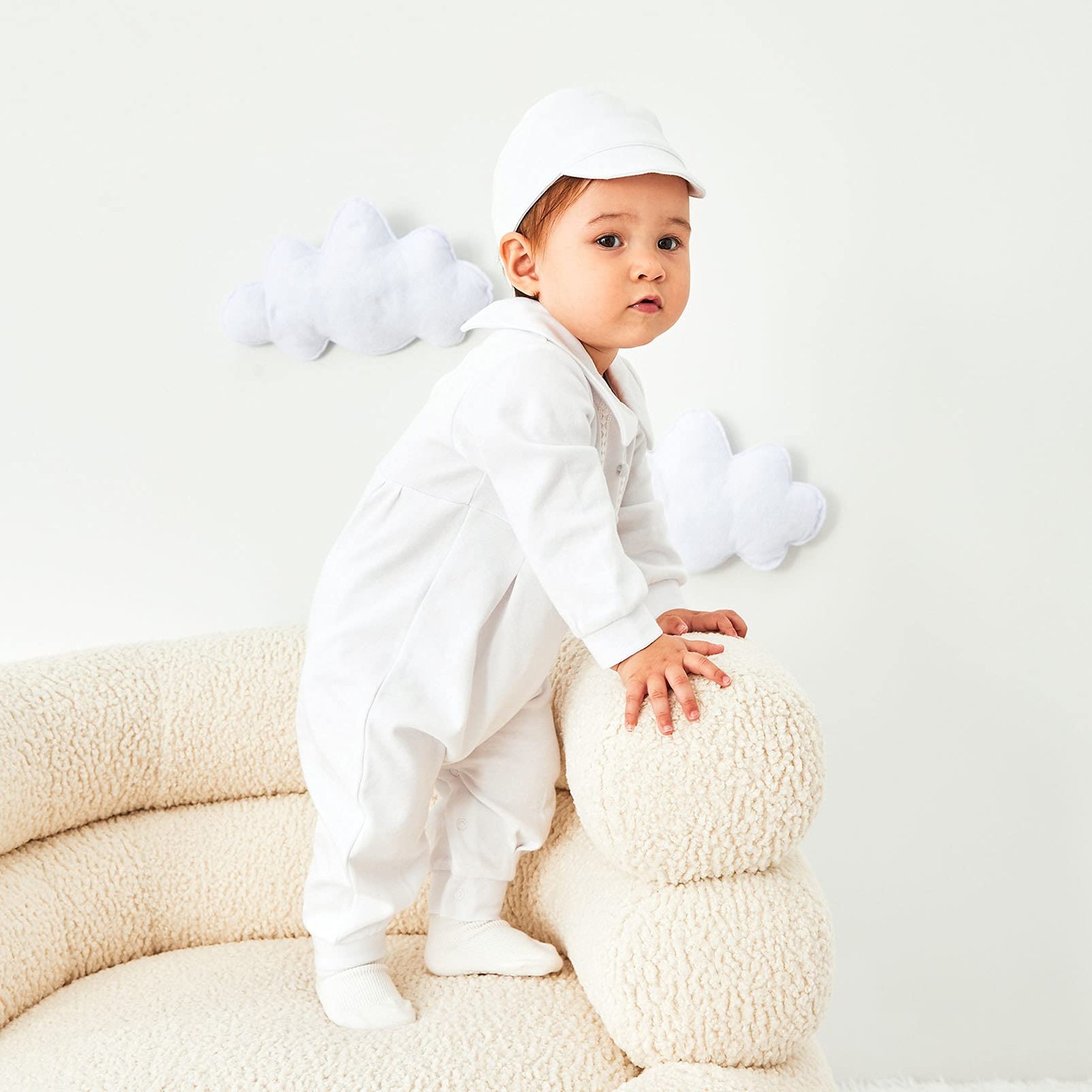 Baby Boys Baptism Outfits Long Sleeve Jumpsuit with Bonnet 2 Pcs Spring Fall …