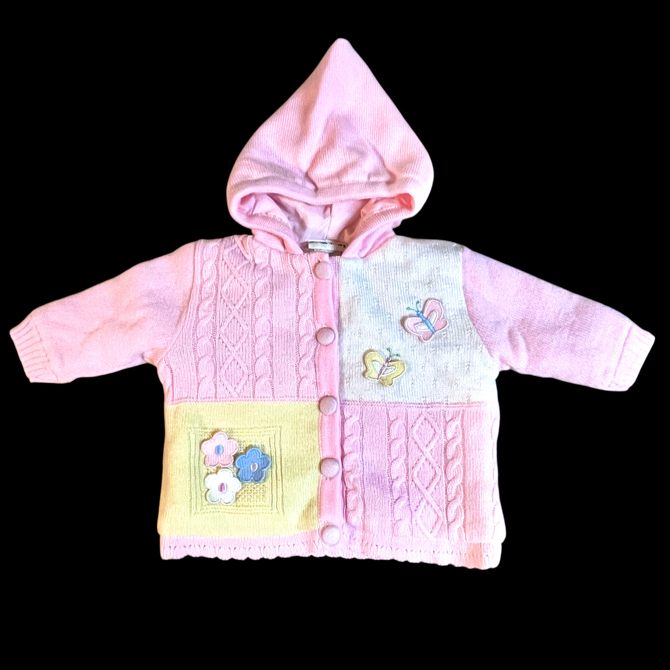 Vintage Baby Girl Matching Outfit Knit Sweater Pants Set Pink Floral Butterfly
