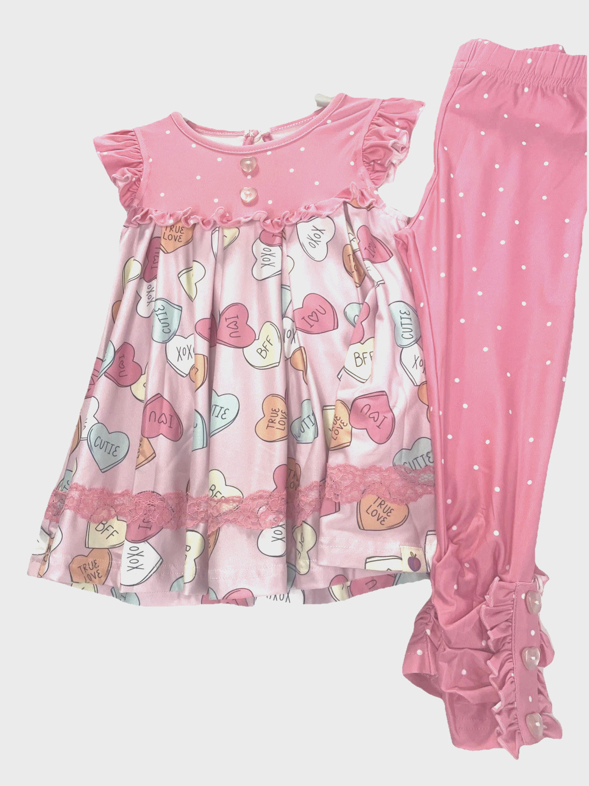 New Girls Pink Outfit Boutique Top Leggings 2T 3T Cheeky Plum Hearts Ruffles